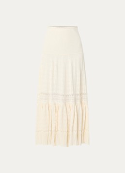 Sandro Dames Fijngebreide maxi rok met opengewerkt dessin in de kleur Creme