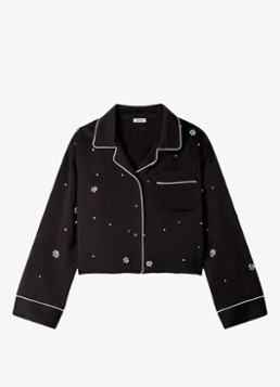 Sandro Dames Cropped blouse met borstzak en stras in de kleur Zwart