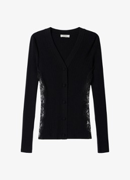Sandro Dames Vest met V-hals en details van kant in de kleur Black / Zwart