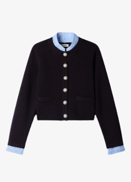 Sandro Dames Fijngebreid vest in wolblend in de kleur Donkerblauw