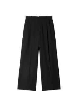 Sandro Dames High waist wide fit pantalon in wolblend met krijtstreep in de kleur Zwart