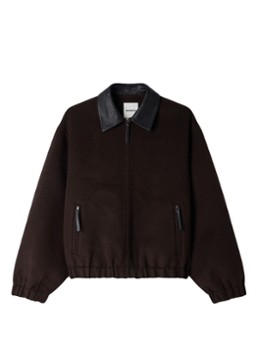 Sandro Dames Double-faced leather collar jacket in de kleur Black Brown / Bruin