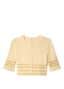 Sandro Dames Fijngebreide crop top met kralendecoratie in de kleur Vanillegeel