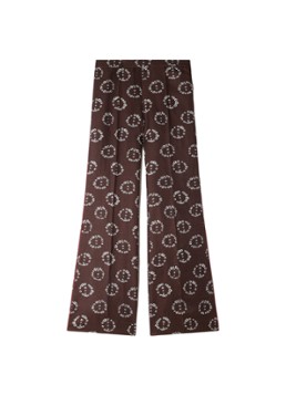 Sandro Dames High waist flared broek in linnenblend met bloemenprint in de kleur Bruin