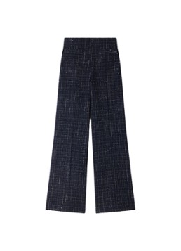 Sandro Dames High waist loose fit pantalon van tweed in de kleur Donkerblauw