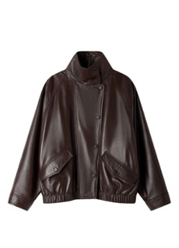 Sandro Dames Jack van lamsleer met opstaande kraag in de kleur Brown / Bruin