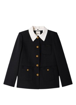 Sandro Dames Blazer van wol met opgestikte zakken in de kleur Zwart