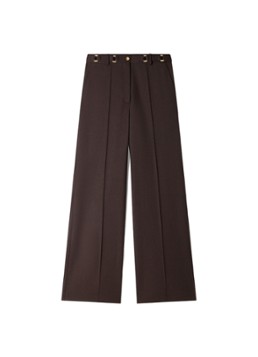 Sandro Dames High waist wide fit pantalon in wolblend met ceintuur in de kleur Lichtbruin
