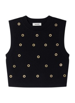 Sandro Dames Fijngebreide crop top met studs in de kleur Zwart