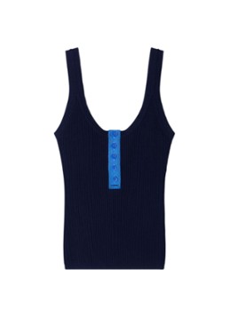 Sandro Dames Ribgebreide tanktop in zijdeblend met knoopdetail in de kleur Blauw