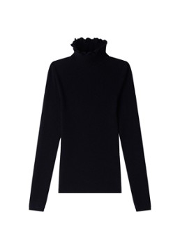 Sandro Dames Fijngebreide trui met col in wolblend in de kleur Black / Zwart