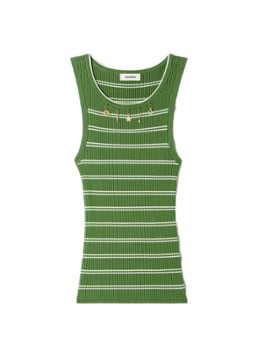 Sandro Dames Ribgebreide tanktop in zijdeblend met streepprint en decoratie in de kleur Groen
