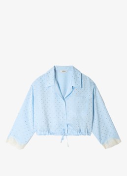 Sandro Dames Cropped blouse met strass en details van kant in de kleur Lichtblauw