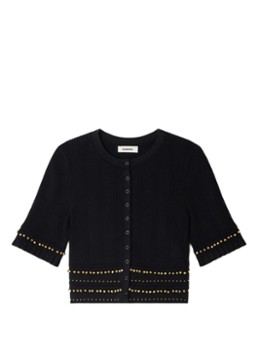 Sandro Dames Fijngebreide crop top met kralendecoratie in de kleur Zwart