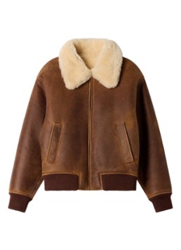 Sandro Dames Jack van leer met details van wol in de kleur Bruin