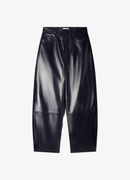 Sandro Dames High waist straight fit broek van lamsleer in de kleur Zwart
