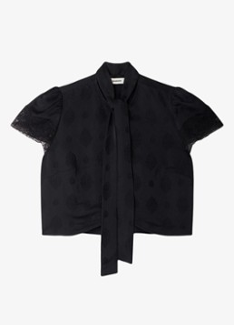 Sandro Dames Top met strikkraag en details van kant in de kleur Black / Zwart