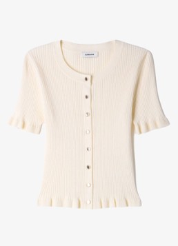 Sandro Dames Ribgebreid vest met volants in de kleur Ecru / Wit