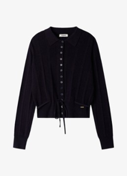 Sandro Dames Fijngebreid vest met strikceintuur in de kleur Blauw