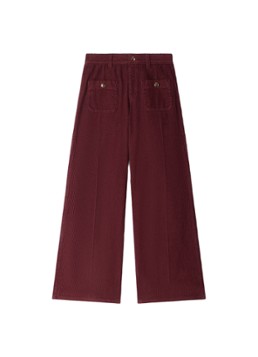 Sandro Dames High waist wide fit pantalon van corduroy in de kleur Bordeauxrood