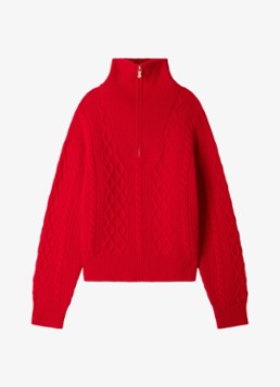 Sandro Dames Grofgebreide trui met halve rits in de kleur Steenrood