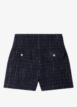 Sandro Dames High waist wide fit korte broek met tweed-look in de kleur Donkerblauw