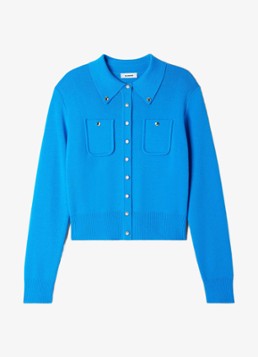 Sandro Dames Fijngebreid vest met sierknopen in de kleur Blue / Blauw
