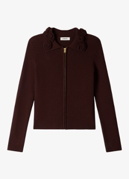 Sandro Dames Ribgebreid vest met borduring in de kleur Bruin