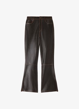 Sandro Dames High waist flared broek van leer in de kleur Donkerbruin