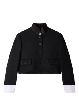 Sandro Dames Cropped blazer in wolblend met lurex en opstaande kraag in de kleur Zwart