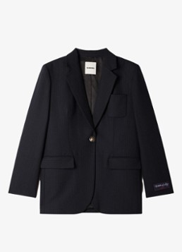 Sandro Dames Blazer in wolblend met krijtstreep in de kleur Donkerblauw