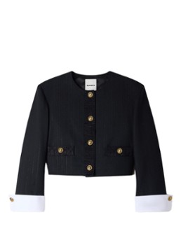 Sandro Dames Cropped blazer in wolblend met lurex en krijtstreep in de kleur Zwart