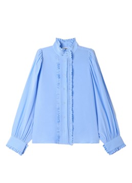Sandro Dames Blouse van zijde met ruches in de kleur Lichtblauw
