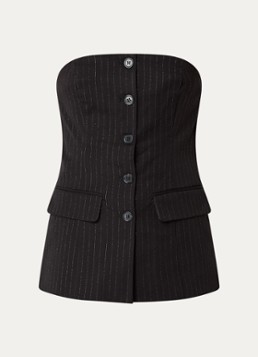 Selected Dames Feli top met krijtstreep en glansdraad in de kleur Zwart, maat: 40