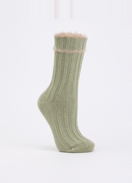 MarcMarcs Dames Ribgebreide sokken in katoenblend met lurex in de kleur Olijfgroen, maat: 39-42