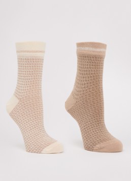 MarcMarcs Dames Trix sokken met pied-de-poule dessin en lurex in 2-pack in de kleur Beige, maat: 39-42