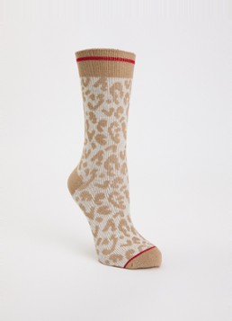 MarcMarcs Dames Tracy sokken in katoenblend met lurex en panterprint in de kleur Beige, maat: 39-42
