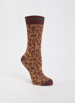 MarcMarcs Dames Tracy sokken in katoenblend met lurex en panterprint in de kleur Camel, maat: 39-42