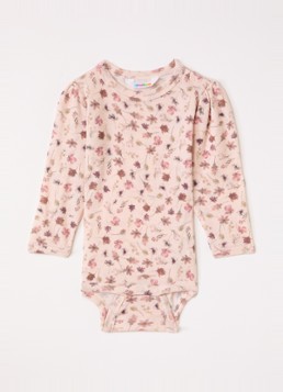 Joha Meisjes Romper van merino wol met bloemenprint in de kleur Zalmroze, maat: 80