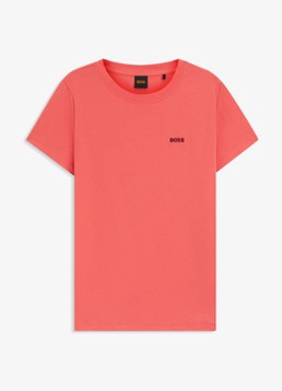 BOSS Dames T-shirt van katoenen jersey met logodetail in de kleur Rood