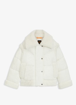 BOSS Dames Puffer jas met details van teddy in de kleur Wit