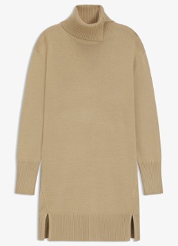 BOSS Dames Fijngebreide mini trui-jurk in scheerwolblend met col in de kleur Roestbruin