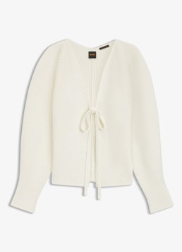 BOSS Dames Ribgebreid vest met striksluiting in de kleur Wit