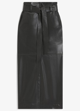 BOSS Dames Midi rok van imitatieleer met strikceintuur in de kleur Donkergrijs