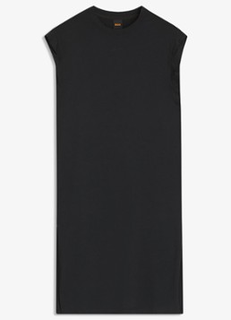 BOSS Dames C_Edress_5 midi T-shirt jurk met split in de kleur Black-001 / Zwart