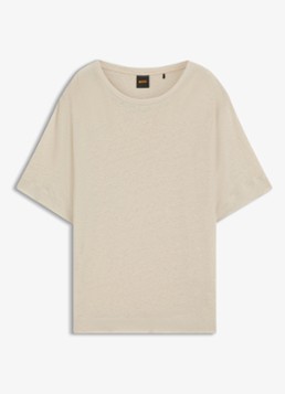 BOSS Dames C_Emma T-shirt van linnen in de kleur Open Beige-287 / Beige