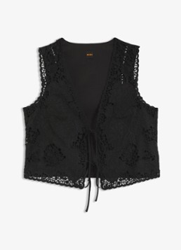 BOSS Dames Gilet met borduring in de kleur Black-001 / Zwart