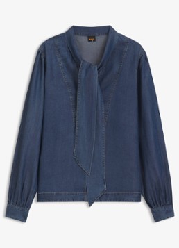 BOSS Dames Blouse met gestrikt detail in de kleur Denim