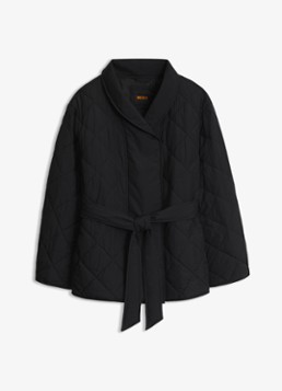 BOSS Dames Gewatteerd jack met strikceintuur in de kleur Zwart