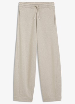 BOSS Dames Mid waist wide fit joggingbroek met gemêleerd dessin in de kleur Dark Beige-256 / Beige